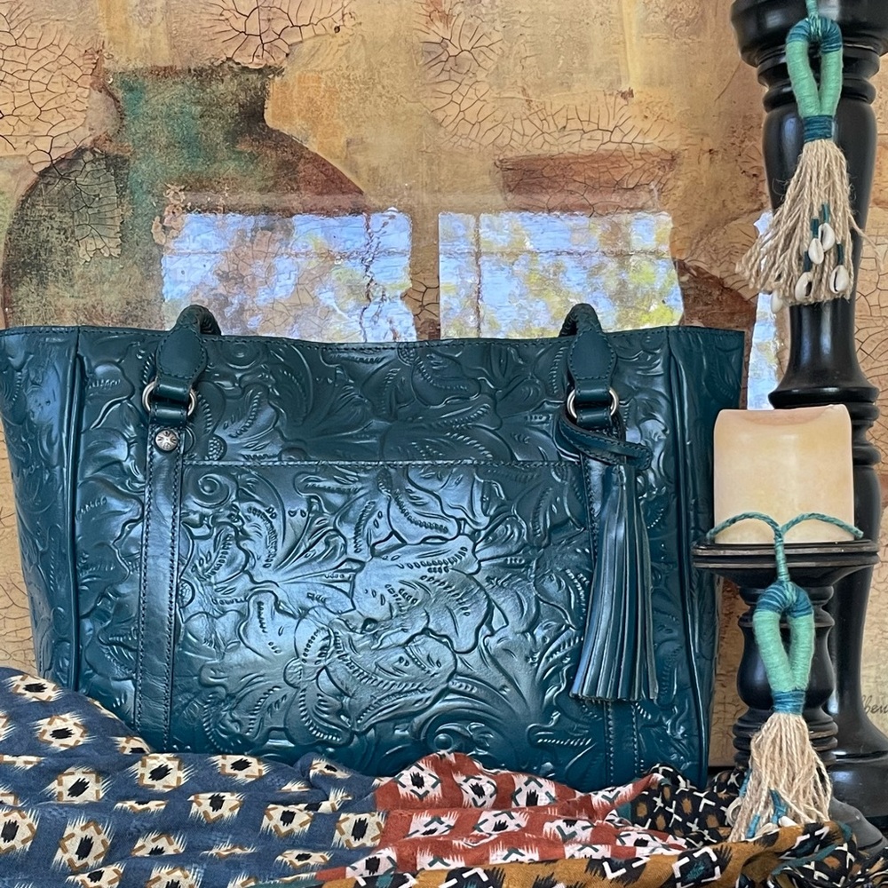 Patricia Nash Cameley Tote | Blue Coral | Ranch Luxe Western Chic Rustic Modern